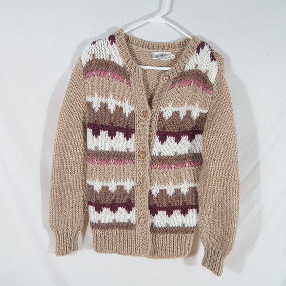 Vintage JanVanderbilt | Fair Isle Knit Cardigan Sweater Beige | Size M - Picture 1 of 5